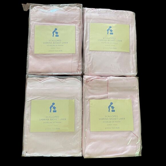 4 Pottery Barn Kids Scalloped Sabrina Basket Liners Pink Medium 100% Cotton New - Picture 1 of 3